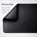 Black desk mat with reversible design on a white background