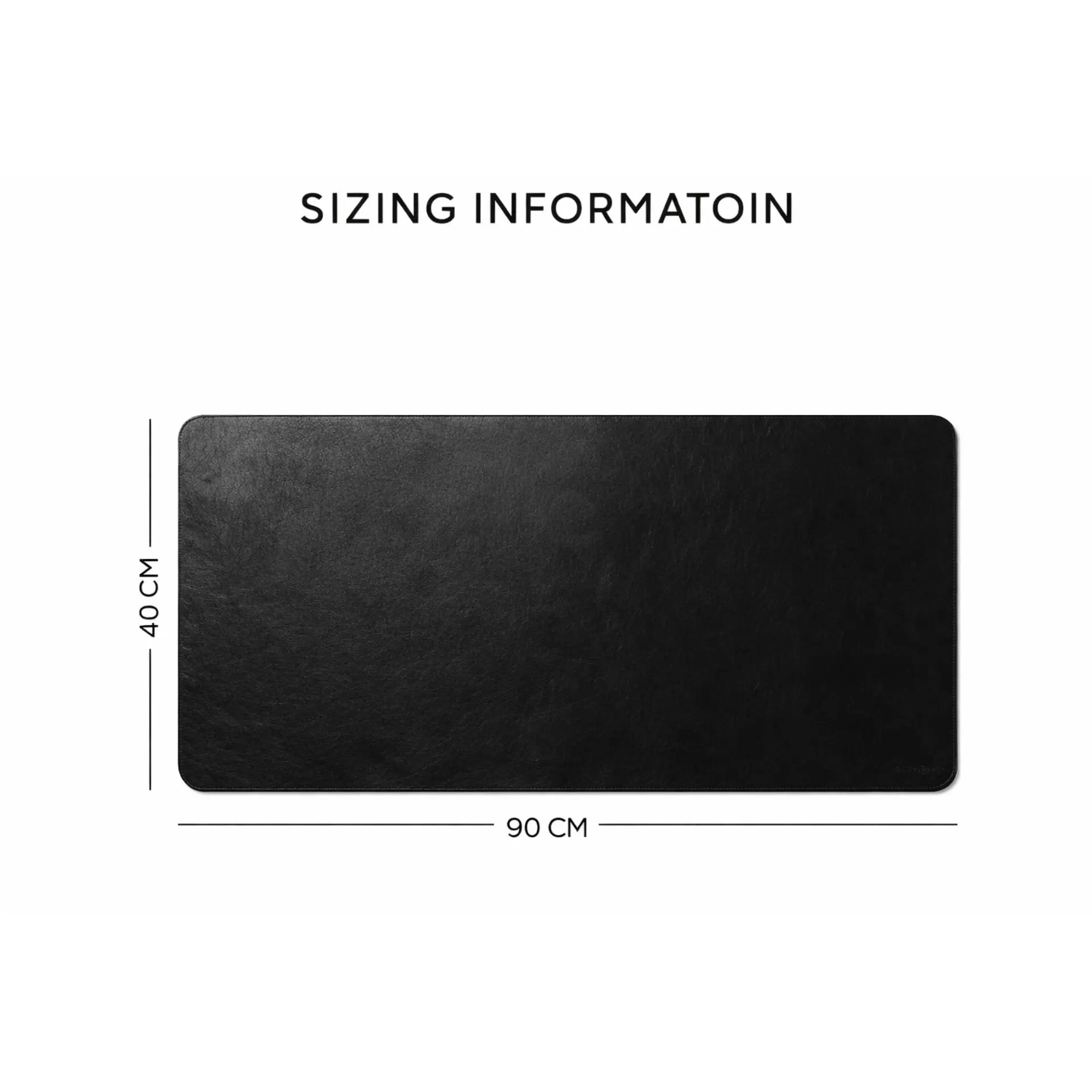 Sizing information graphic showing the 90cm by 40cm dimensions of the Desdet large desk mat
