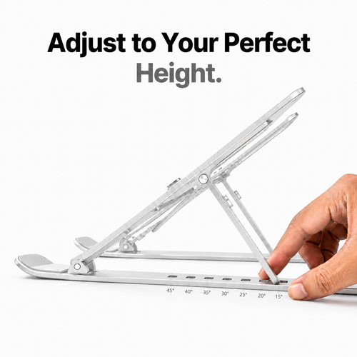 Desdet Rise | Adjustable Foldable Silver Aluminium Laptop Stand