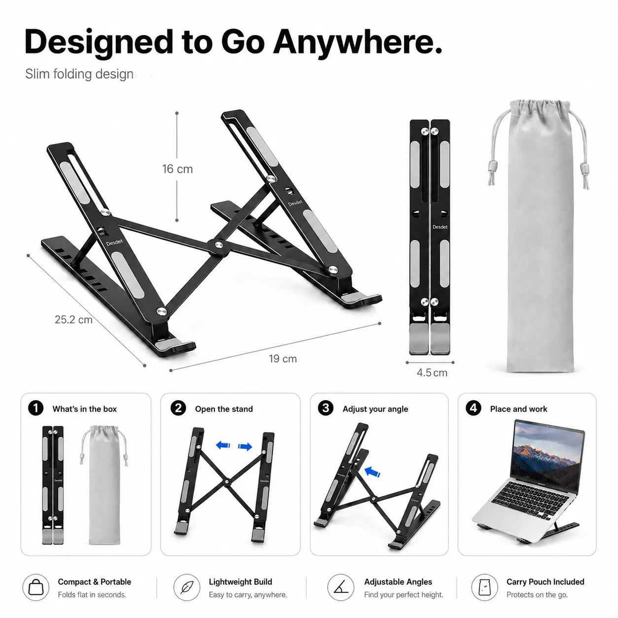Desdet Rise | Adjustable Foldable Aluminium Laptop Stand